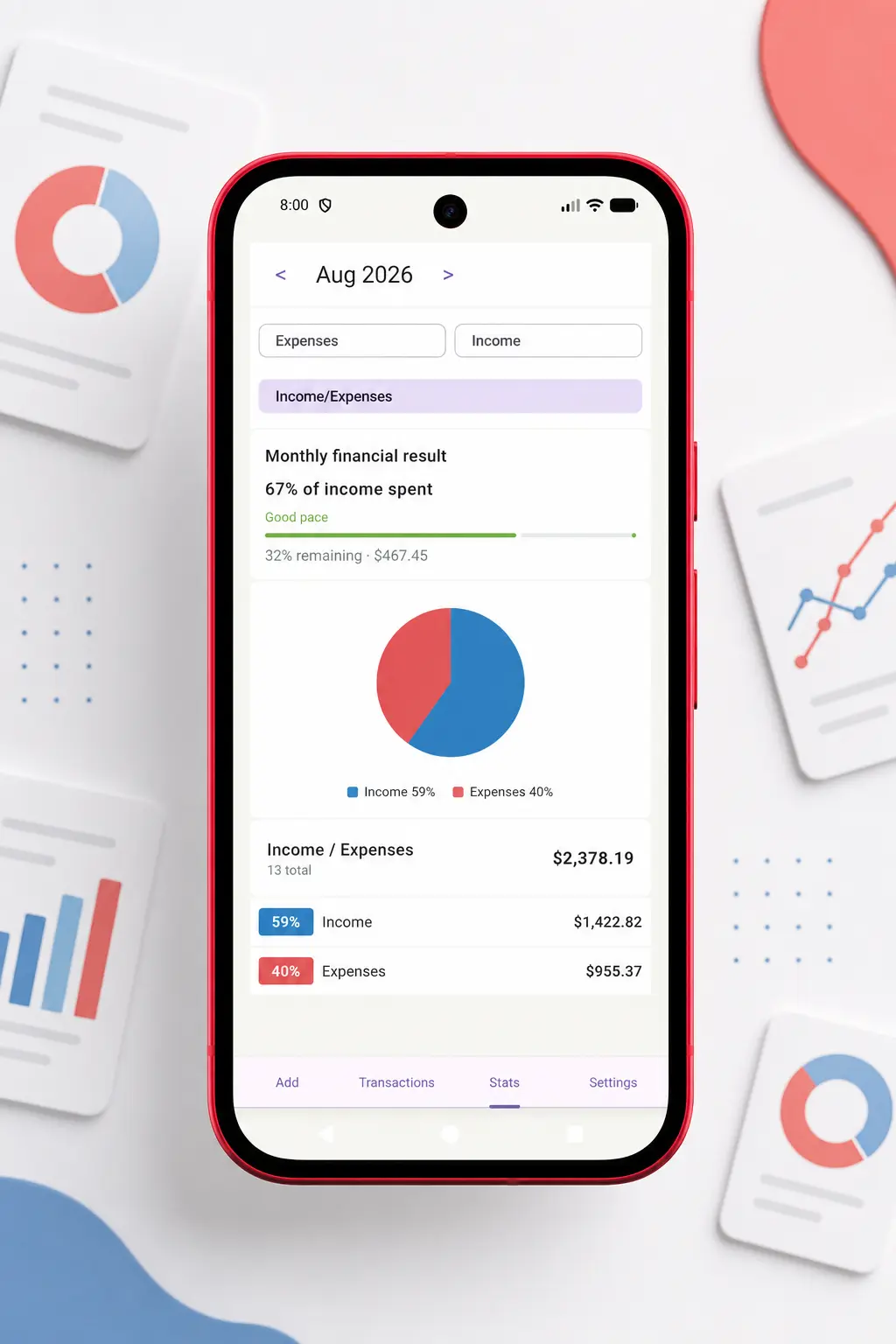 BudgetLife chart comparing monthly income and expenses