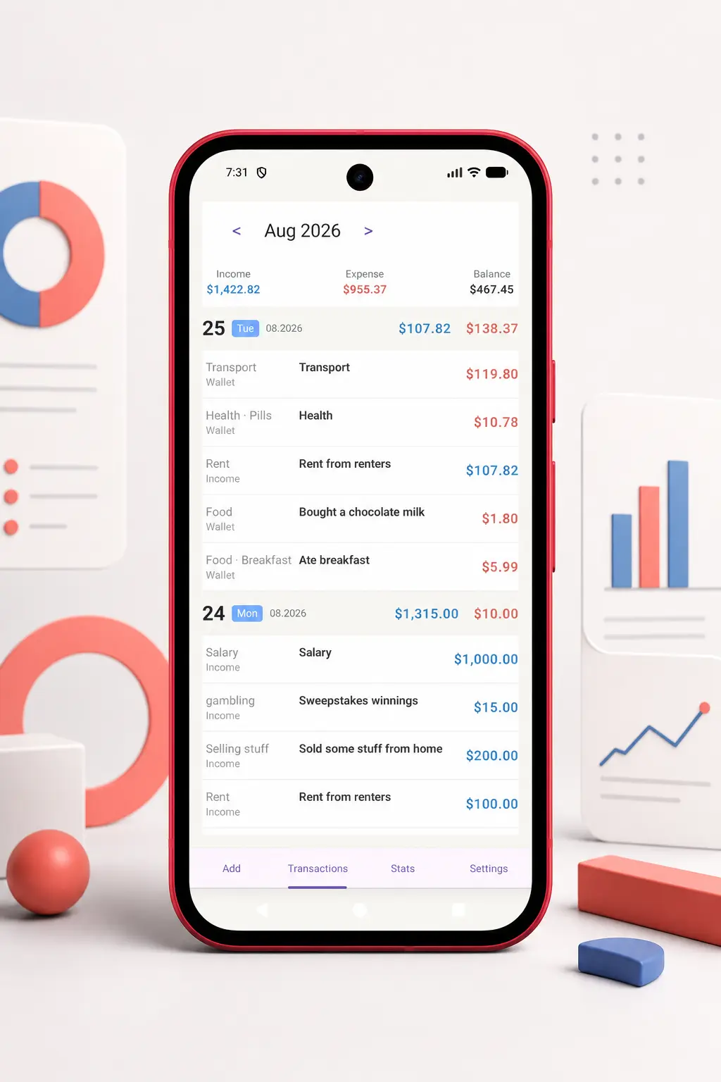 BudgetLife monthly transaction history grouped by date